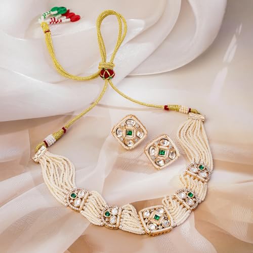 Image of Rubans Choker Necklace Set Kundan Traditional Stylish Jewellery Gift for Women & Girls