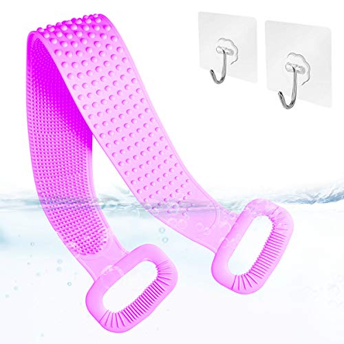 Back Scrubber, Body Scrubber for Shower Silicone Body Brush Cleaning Back, Flexible Bristles Silicone Bath Brush, Extra Long Exfoliating Massage Scrubber Massage Back Brush for Men And Women-Purple