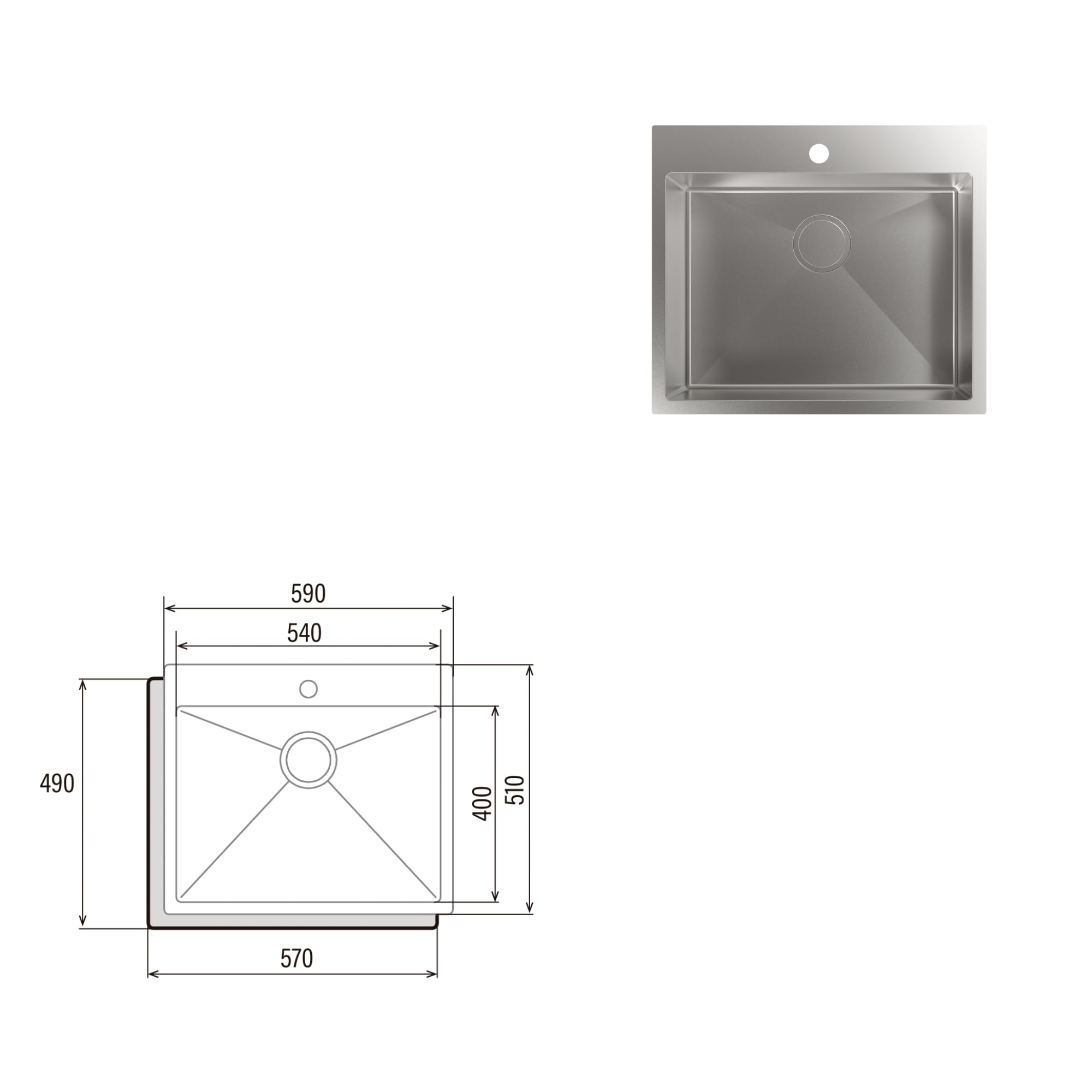 Cata Fregadero de Cocina Sobre encimera CBS-1 54-40 R10 Doble Cubeta Cuadrada Instalación en Mueble de 60 cm Profundidad de 20 cm Acero Inoxidable