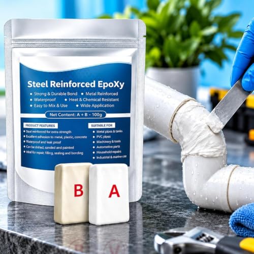 Image of Bellox Steel Reinforced Epoxy Putty, 100gm A-B Two-Part Fast Repair Clay, High Strength Metal Mending Weld Epoxy Putty, Crack Hole Filling Adhesive For Bonding Metal, Plastic, Wood, Tiles, Ceramics