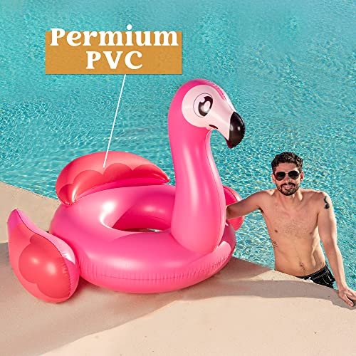 Sloosh Inflatable Flamingo Tube, Pool Float, Fun Beach Floaties, Swim Party Toys, Summer Pool Raft Lounge For Adults & Kids, With Head Rest #TOP2