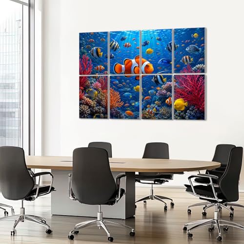 8 Pack Art Acoustic Panels Sound Absorbing Vibrant Coral Tropical Fish Bright Clownfish Crystal Blue Water Decorative Soundproof Wall Panels Self Adhesive for Recording Studios Office 48"x32" miniatura 7