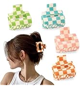 Bmobuo 4 PCS Y2K Checkered Hair Clips Hair Claw Clips 2" Hair Clips for Thin Hair Square Claw Cli...
