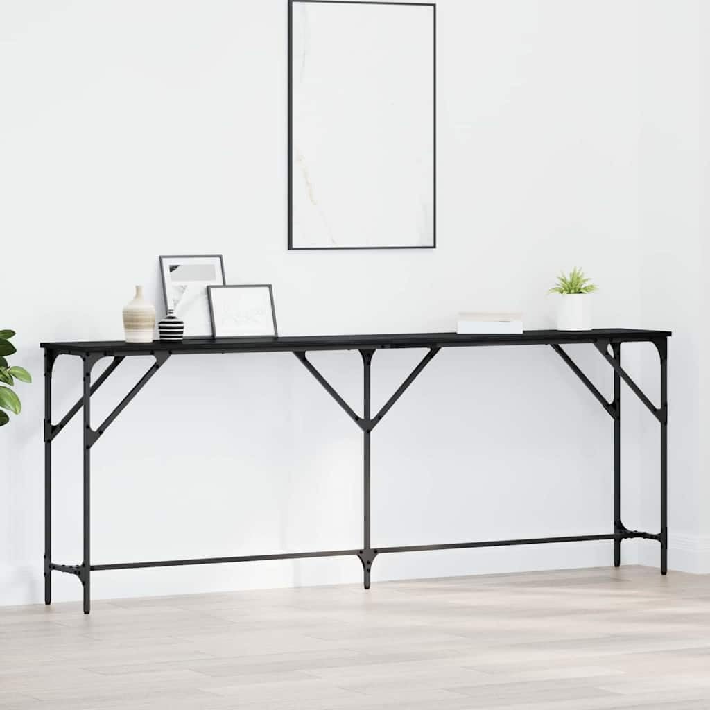 SXZenSpace Slim Console Table 200 x 29 75 cm Black Oak Industrial Hallway with Iron Frame Adjustable Levelers Modern Narrow Sofa Side for Living Room Bedroom Corridor