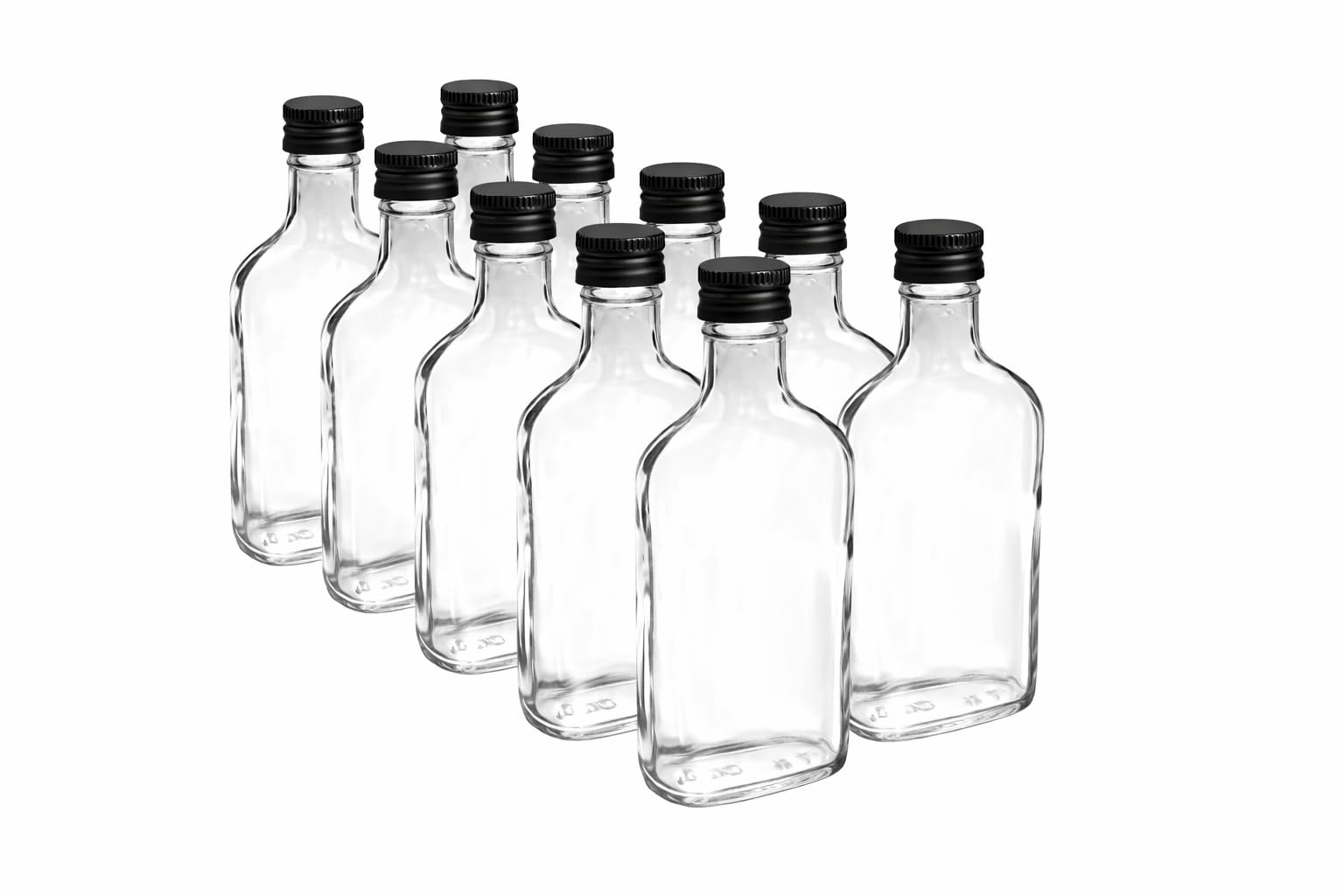 DIAH DO IT AT HOME 10x 200ml Clear Glass Flask Bottles with Airtight Black Metal Screw Caps - Empty Mini Bottles for Home Brewing, Gin, Vodka, Spirits, Liqueurs, Oils & DIY Party Favors