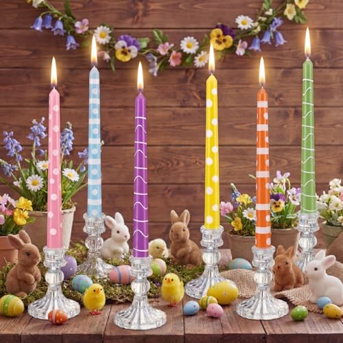 Sumind 12 Pcs Easter Taper Candles 10 Inch Spring Pastel Decorative Candles Unscented Smokeless Candlesticks Holiday Gifts for Easter Dinner Table Home Party Decor