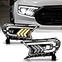 ACANII - For 2019-2022 Ford Ranger XL|XLT Black LED Sequential Signal Tube Full LED Projector Headlights Headlamps Pair