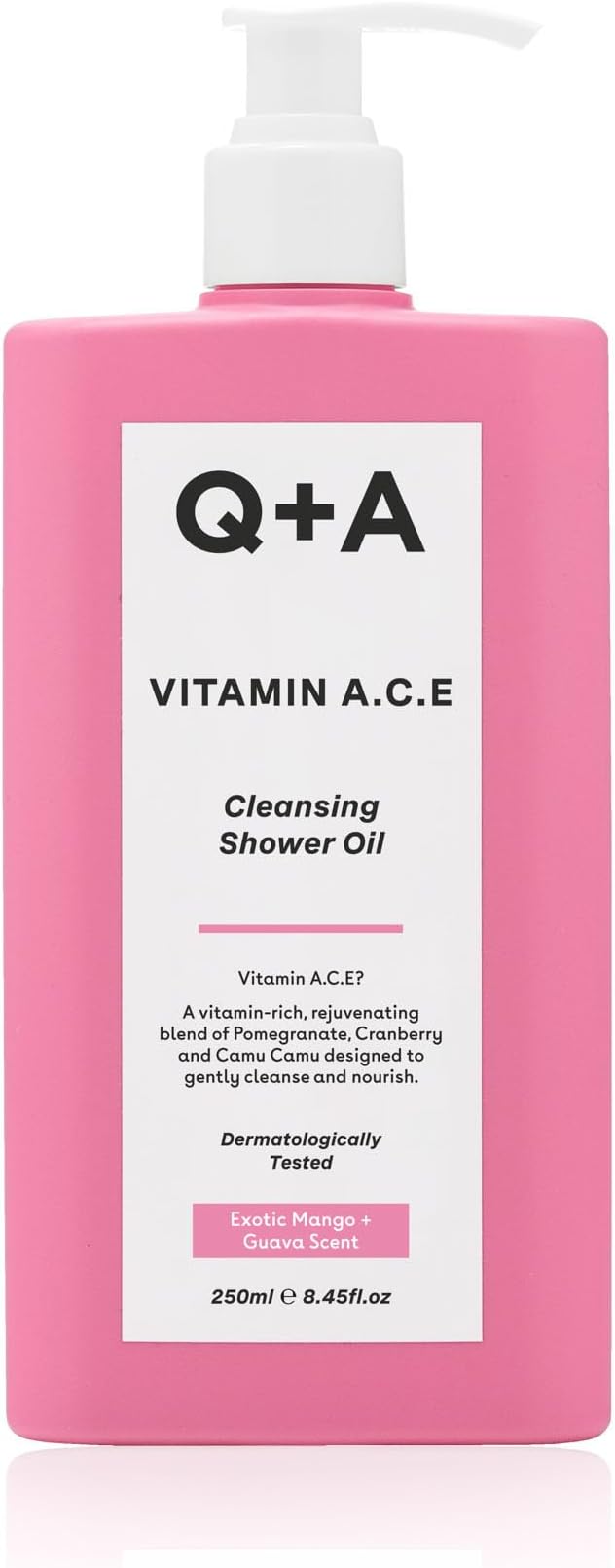 Q+A Vitamin A.C.E Cleansing Shower Oil (250ml), Cleansing Oil Shower Gel Alternative, Body Care, Hydrating Body Wash with Berry & Sea Buckthorn Oils, Tropical Mango & Guava Scent, Moisturizes, Soothes
