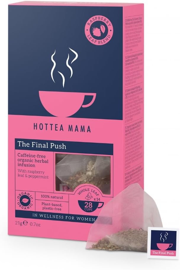 HOTTEA MAMA | The Final Push | Organic Raspberry Leaf and Peppermint Pregnancy Tea Blend | Caffeine-Free | 14 Whole-Leaf Biodegradable Tea Bags (28 Cups)