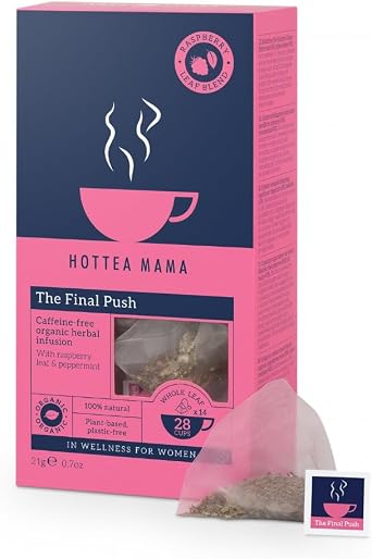 HOTTEA MAMA | The Final Push | Organic Raspberry Leaf and Peppermint Pregnancy Tea Blend | Caffeine-Free | 14 Whole-Leaf Biodegradable Tea Bags 28 Cups