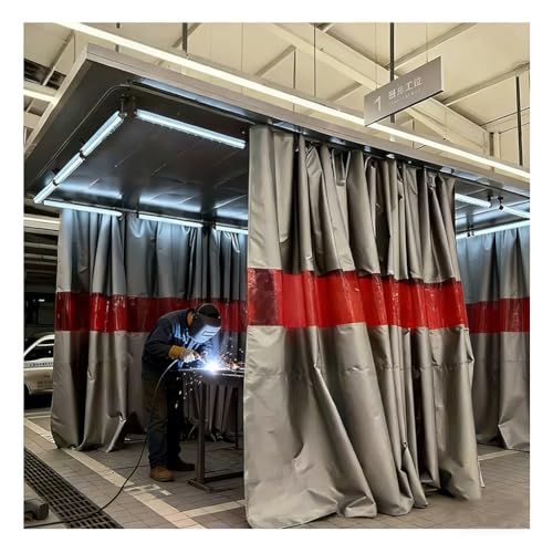 Cortina de Soldadura ignífuga de 1000 °F, Ventana roja, Pantalla Resistente al Fuego para Taller, tabique Industrial, Fibra de Vidrio recubierta de Silicona con Ojales de latón.