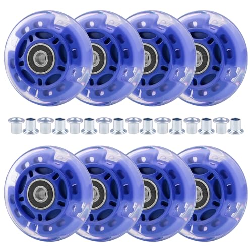 Wheelgoo 8pcs 70mm inline Skate Wheels Blue Flashing Wheels for Kids and Youth Beginners Children's Inline Skates Indoor/Outdoor Use (Blue, 70mm)