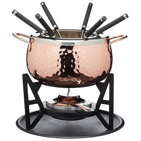 Masterclass Copper Finish Hammered Fondue Set w/6 Forks Cover