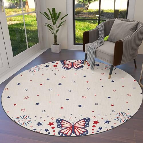 Memorial Day Firework Round Area Rugs Collection 6', Non Slip