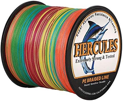 HERCULES Braided Fishing Line 1000m 1094yds 6lbs-100lbs Pe 4 Strands (Multicolor 20lb/9.1kg 0.20mm)