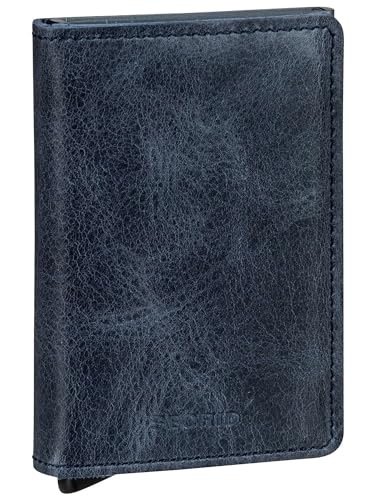 Image of Secrid - Slim Wallet Genuine Vintage Leather RFID Safe Card Case for max 12 Cards (Chocolate) (Blue)