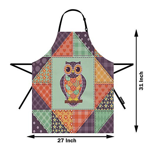 Moslion Owl Apron 31X27 Inch Night Bird Owl With Big Eyes Mandala Flower Heart Polka Dot Kitchen Chef Waitress Cook Aprons Bib With Adjustable Neck For Women Men Girls Purple Green Orange #TOP1