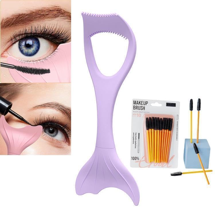 3-in-1Mascara Shield Silicone Makeup Lash Tool Mascara Shield Applicator Guard,Reusable Eye Makeup Tool with Eyeliner Stencil and A Premium Mascara Brush (3 in 1 Purple)