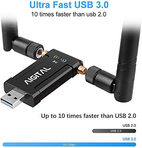 Aigital USB WiFi Adapter, 1200Mbps Dual Band Dongle 2.4G/5G with 3.0 Cradle, High Gain Antenna Extension Cable Wireless Network Adapter for PC Desktop Laptop Support Windows 11/10/8/7 Mac Os X, Black