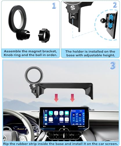 Image of Car Phone Holder for Toyota Venza 2021-2024 12.3 inch Screen Accessories | MagSafe Strong Magnetic Clip-On Cell Phone Mount, 360 Rotatable Hands-Free Holder, Not Block Air Vents