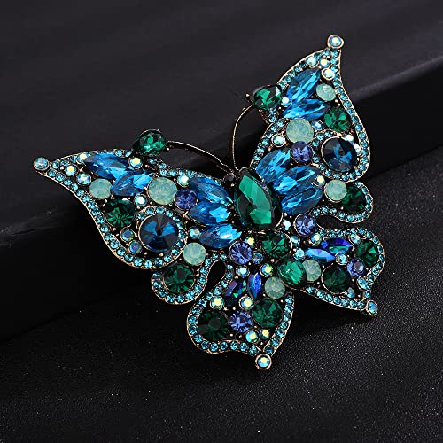 Image of Green Blue Rhinestones Beads Statement Butterfly Brooch Dancing Prom Brooch Pin for Unisex Groom Brides Wedding Jewelry