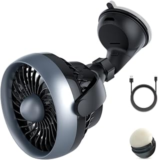 Portable Car Fan with Strong Suction and 4 Speeds,USB Dashboard Cooling Air Wall Fan for Sedan SUV RV Auto Vehicles Home, Window, Windshield, Bathroom, 4.92ft Cord, 5V, Quiet, Bonus Aroma Function