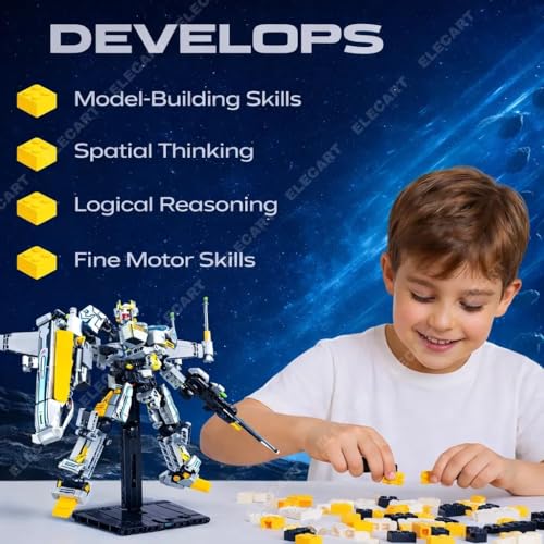 Image of FX-1 Star Fleet Robot Spaceship Building Blocks Set - 704 PCS Transforming Space Robot Construction Toy | STEM Educational DIY Brick Kit for Kids Boys & Girls 6+ | Sci-Fi Spacecraft Model Gift