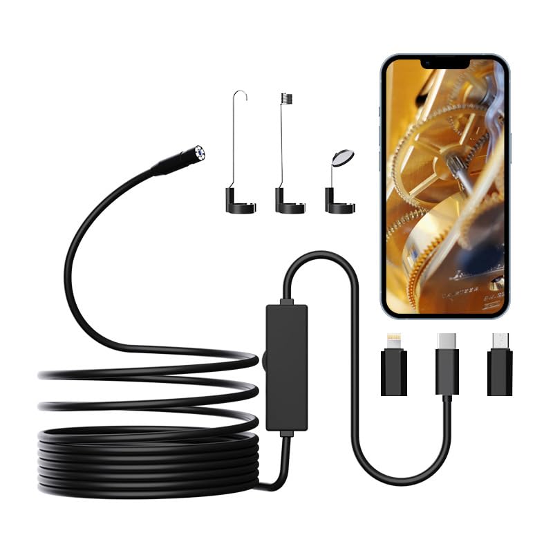 Endoscope Camera with Light iPhone: 1920P HD Borescope with 6 Adjustable LED Lights, Endoscope with Semi-Rigid Snake Camera, 7.9mm IP67 Waterproof