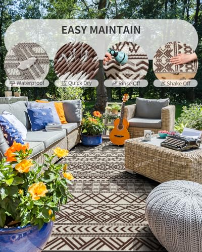 5' x 8' MontVoo Reversible Waterproof Foldable Plastic Straw Outdoor/Camping Rug (Beige Brown, Black Brown or Blue) - image 2