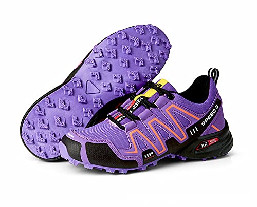 AGYE Chaussures de Cyclisme Femmes,Chaussures de Cyclisme sans Verrouillage Chaussures de VTT Chaussures de Vélo de Route Respirantes Antidérapantes Baskets D'équitation,Purple-EU37 Cover