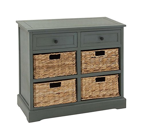 Deco 79 Wood 4 Baskets And 2 Drawers Storage Unit, 30" X 13" X 28", Turquoise #TOP3