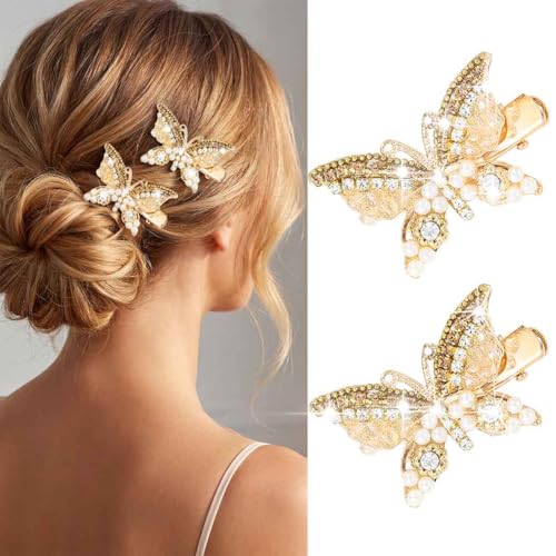 Pinzas para cabello en forma de mariposa dorada pack 2 miniatura 1