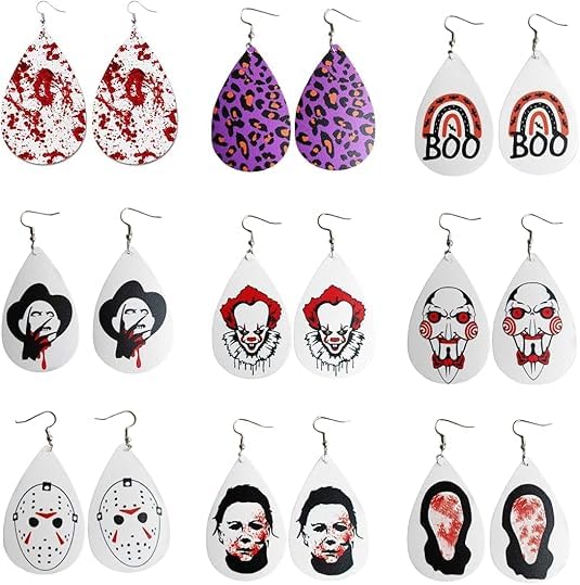 Halloween Earrings Faux Leather Earrings For Women Teardrop Drop Dangle Earrings Bulk Pumpkin Ghost Skull Earrings Halloween Gifts For Adult