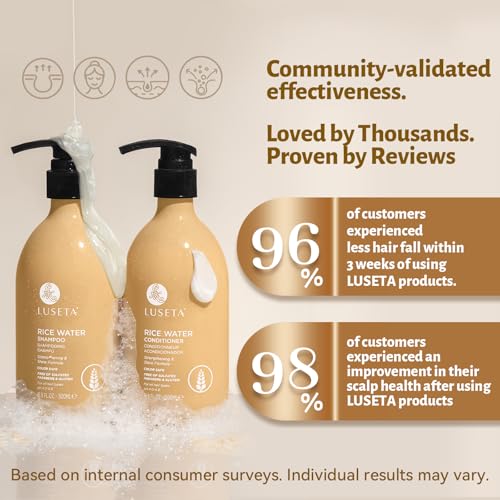 Image of Luseta Rice Water Shampoo and Conditioner Set, Volume & Shine | Strengthening, Nourishing for Hair, Hydrating & Frizz Control, Fuller-Looking Hair, for All Hair Types Women and Men 16.8oz*2