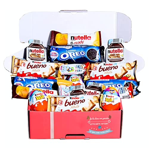 Coffret cadeau de chocolats I Cadeau original pour anniversaires, enfants, amoureux - Kinder Bueno White, Happy Hippo, Kinder Joy, Nutella, Oreo - Coffret chocolat a offrir original