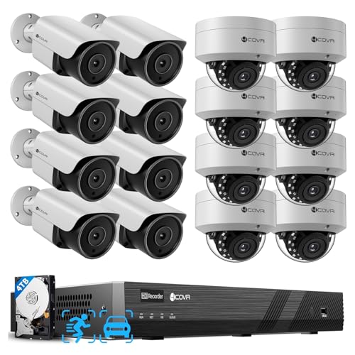 4COVR 16 Channel PoE Security Camera System, Human Vehicle Detection, Night Vision, 8 Dome IK10 Vandal-Proof 8 Bullet 8MP Wired IP Camera IP67 Commercial, 4K NVR 4TB HDD for Business, LYH54A