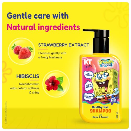 Image of SpongeBob Shampoo for Girls (8-12 Years) | Gentle Daily Scalp Cleanse | Honey & Coconut Formula | 200ml