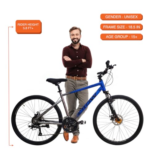 Image of CROW - Rapide MAX 21 Speed Aluminium Hybrid Cycle 21 Geared Bicycle for Men with Zoom Lockout Suspension & Dual Disc Brake Hybrid Bike | for 15+ Years, Unisex Cycle for Boys