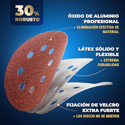 Miniatura 4 de S R 60 Discos Hoja Papel De Lija Premium Para Amoladora Hojas 125 Mm Grano Cada 10 X 40 60 80 120 180 240 60 Pzs 8 Agujeros Para Lijadora