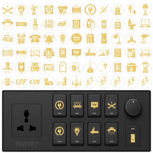 Image of Trifirt Royal Gold 600 Switchboard Stickers | Premium Self-Adhesive Vinyl Labels | 66+ Luxury Embossed Icons for Fan, Geyser, Light, Door Bell, AC & Home /Office Electrical Switch Identification