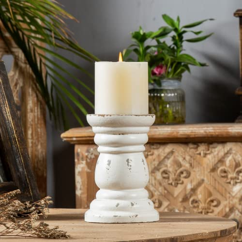Distressed Wood White Candle Holder, Handcrafted Rustic Candle Holders For Pillar Candles, Decorative Farmhouse Pillar Candle Holder For Dining Room, Table Centerpiece, Country Candlestick Holders #TOP2