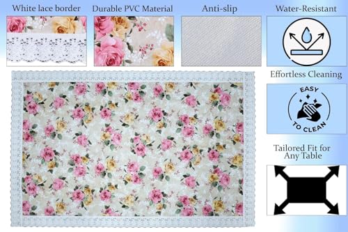 Image of Dakshya Industries Waterproof PVC Table Cover 60x90 Inch for Dining Table, Floral Printed Table Cloth, Washable Oilproof Table Protector, Plastic Cover for 6 Seater & 8 Seater Tables