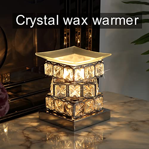 Mepllivs Crystal Wax Melt Warmer Electric Wax Burner Essential Oil Warmer Fragrance Night Light Lamp For Gifts & Decor, Home, Office, Spa,Bedroom (Silver) #TOP1