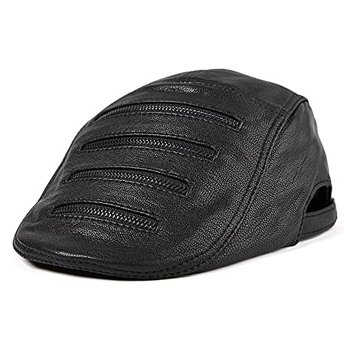 WHSPORT Homme Cuir Lierre Casquette Peau de Mouton Vendeur de Journaux l'hiver Irlandais Casquette Plate BéRets GarçOn Boulanger Golf Hats (Color : Black,...