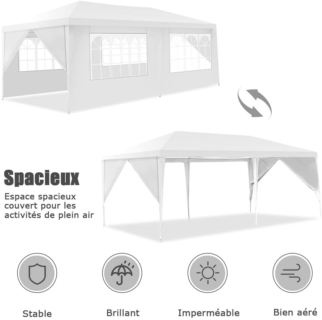 RELAX4LIFE Tonnelle de Jardin Extérieur 3x6 M avec 6 Parois Amovibles, Barnum 3x6 en PE Imperméable, Sac de Transport, Protection Solaire, Montage Facile, pour Marché Fête