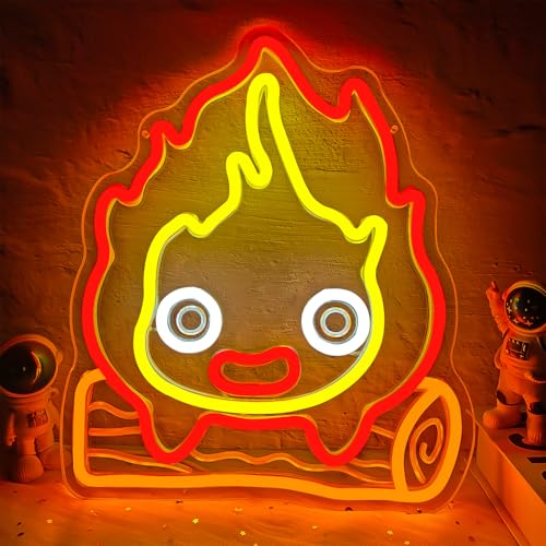 Image of Calcifer Neon Signs Anime Led Sign Flame Night Light Neon Lights for Bedroom Magic Fire Light Up Sign Gifts for Cartoon Castle Lovers Fans Teen Kids