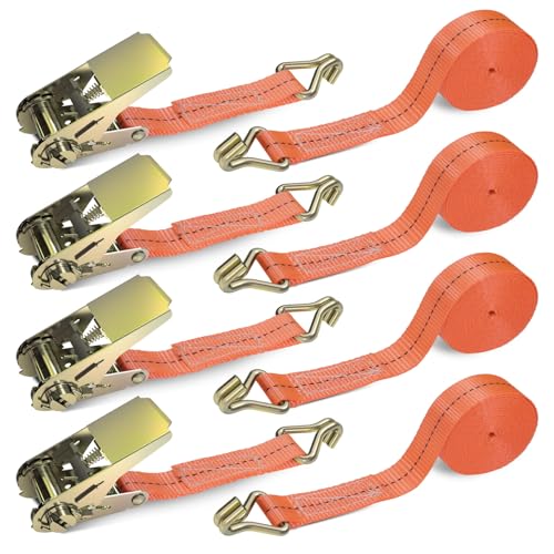 GLOSKIN Spanngurte Mit Ratsche Ratschen und Haken, Spanngurt,5,5 m × 2,5 mm, 1000 kg,Spanngurte Mit Haken,4-Teiliges Ratschenkit, Zweiteilige Geteilte Bündelung, Orang
