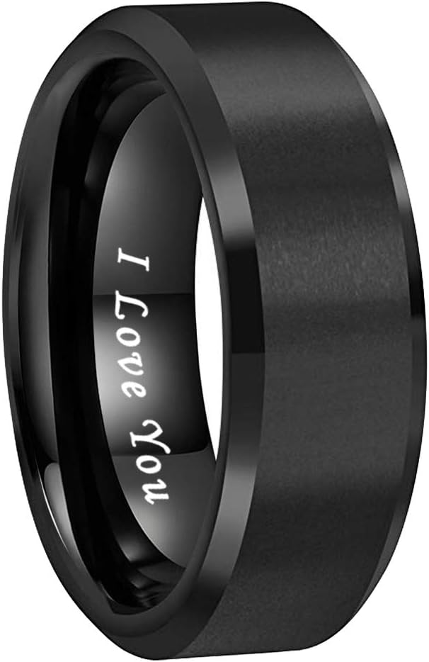 6mm 8mm Tungsten Rings for Men Women Couple Fashion Jewelry Engagement Wedding Bands Matte Beveled Edges I Love You Engraved Comfort Fit