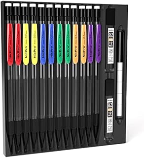 Nicpro 12 PCS 0.7mm Mechanical Pencil Set, Retractable Colours Pencil Clips Drafting Pencil with 2 Tubes 0.7 mm HB Lead Refills, 6 Eraser Refills for Student Writing, Drawing, Sketching