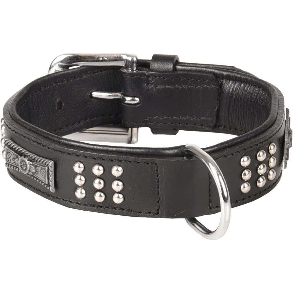 Collier cuir pour chien FLAMINGO Sedona noir S/M anti-irritation pour préserver le cou fragile